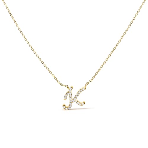10K Yellow Gold Diamond Accent "K" Initial Script Style Pendant Necklace