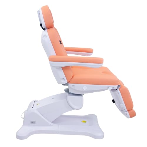 Image of SKINACT Malibu Electric Medical Spa Facial Treatment Chair /Table with 240 Swivel Base, Adjustable Backrest, Leg Rest and Wired Hand Remote Control (Papaya)
