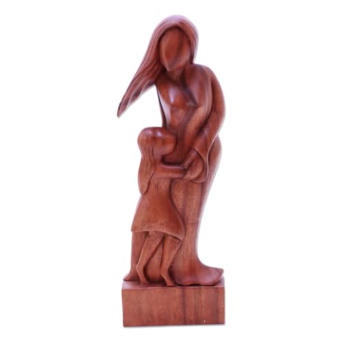 Estatua de Madera Natural Madre e Hija 14.25 in
