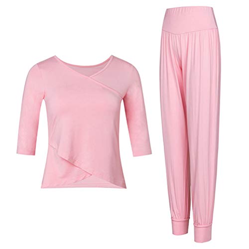 Abaodam Roupa solta de ioga para treino e fitness, calça, roupa de meia manga