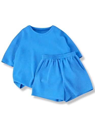 Image of Size 6-12 Years Girl's Tracksuit Sets 2 Piece Outfits Letter Print Vacation Tee Top and Drawstring Waist Shorts