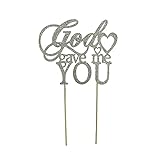Silver Glitter God Gave Me You Cake Topper for Wedding/Engagement/Marriage Party Decorations