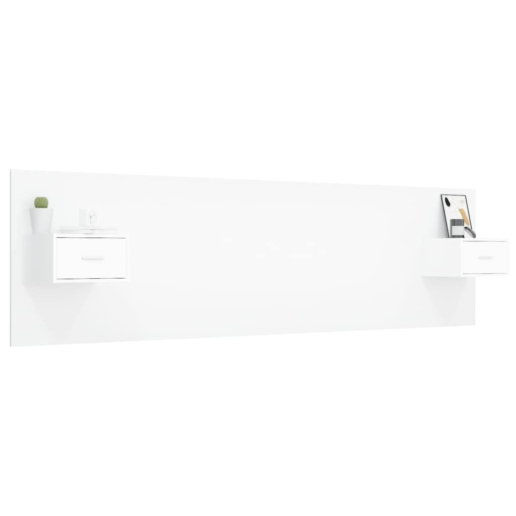 vidaXL Cabecero de Cama Cabezal Dormitorio Estructura Habitación Mobiliario Muebles Decoración Adorno con Mesitas Madera Contrachapada Blanco