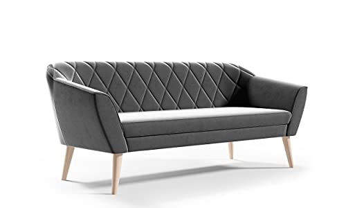 Sofello Couchgarnitur Gloria Wohnzimmerset 3+2+1 Sitzer Samt Hohe Holzfüße Buche (Riviera 91 grau) – Bild 5