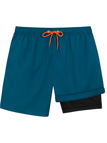 Men's Swim Trunks with Snug Liner 2 in 1 Quick Dry Beach Shorts with Zipper Pockets4