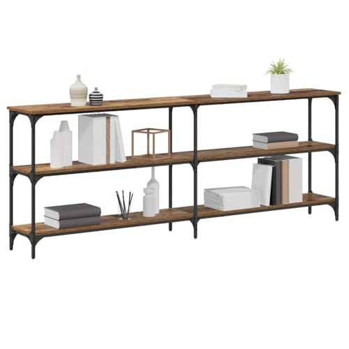 vidaXL Konsolentisch Altholz 200 x 29 x 75 cm Sperrholz und Metall, Stylischer Konsolentisch, industrielles Design, rechteckig, viel Stauraum, robust für Dein Wohnzimmer