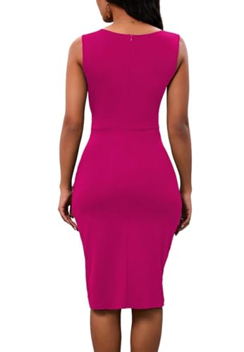 Image of PerZeal Women's Sexy V Neck Sleeveless Bodycon Dress Cocktail Evening Party Wedding Guest Work Faux Wrap Ruched Midi Dresse