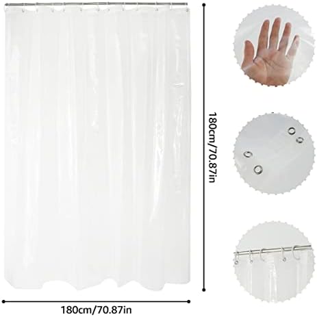 Jetclutch Shower Curtain Liner 180 x 180cm Transparent Waterproof Shower Curtains Heavy Duty PEVA Shower Liner with 12 Hooks Clear Shower Curtain Liner for Bathroom Shower Bathtub