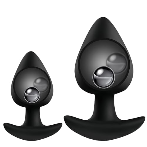 Image of Pack of Two Different Size Strawberry Shaped Silicone Anal Plug with Roller Ball Inside for Multi-Dimensional Stimulation. Body-Curved disign: Wearable Sex Toy for Discreet Outdoor Pleasure