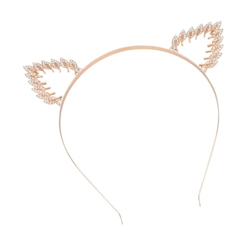 SOLUSTRE Halloween Rhinestone Hollow Cat Ear Headband Crystal Leaf Cat Ear Hair Hoop Headwear Accessories Party Daily Decoration for Halloween Costume Party Cosplay Masquerade- Gold