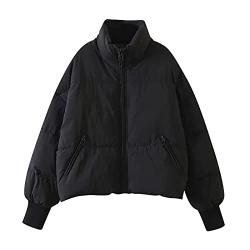 Lapirek Damen Puffer Jacke Kurz Schwarz Beige Winter Warm Gesteppte Dicke Winterjacke Winter Warm Ubergangs Damen-Jacken Outdoor Langarm-Baumwolljacke Jacken füR Damen, L