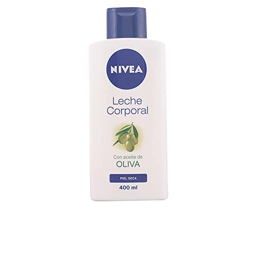 NIVEA Leche Corporal Aceite de Oliva (1 x 400 ml), leche hidratante corporal con ingredientes naturales, crema para el cuidado de la piel seca