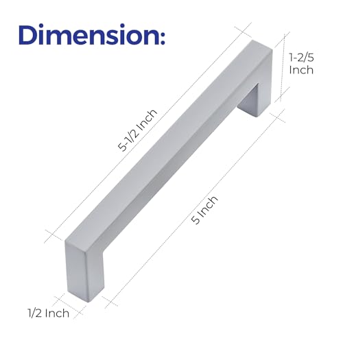 Image of Ravinte 5 Pack 5 Inch Kitchen Square Cabinet Handles Grey Drawer Pulls for Cupboard Hardware