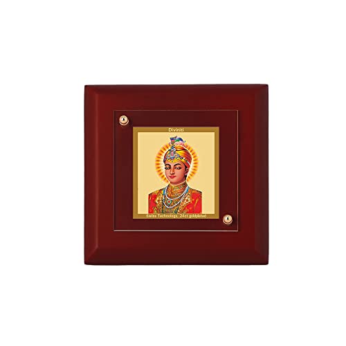 Image of DIVINITI Guru Harkrishan Ji 24K Gold Plated MDF Photo Frame|Premium Religious Table Top Frame for Home, Office & Prayer Room|Luxury Spiritual Gift Item for Housewarming, Festive Gifting|10 x 10 CM