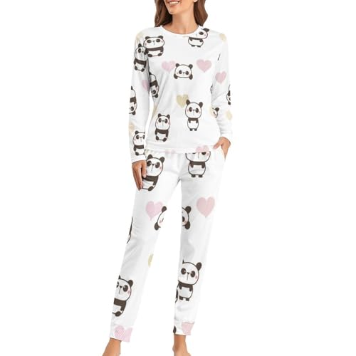 Pyjama femme panda sleepwear ensemble manches longues pantalon coton