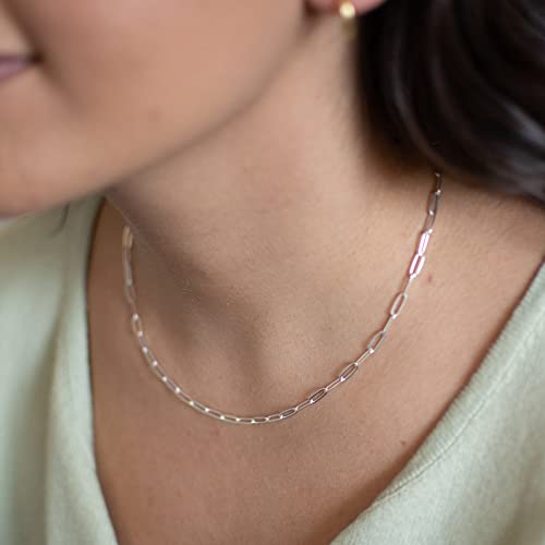 Chesky 18K Silver Plated Dainty Chain Necklace For Women, Sterling Silver Oval Chain Choker Necklace Paperclip Link Rectangle Chain Necklace Girls Jewelry Gift #TOP3