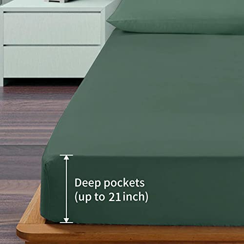 Easehome Dark Green Full Size Bed Sheet Set -Deep Pocket To 21 Inches Mattress 4 Piece - Premium Bedding Sheets & Pillowcases Collection - Extra Soft #TOP1