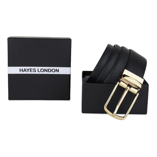 Image of HAYES LONDON Belts for Men Leather Original - Belt for Men Formal with Classic Design, Durable and Italian Reversible Men's Belts for All Occasions