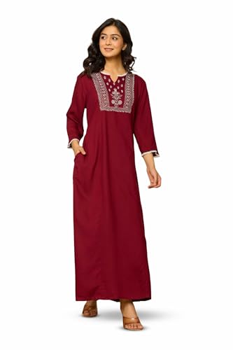 Image of NIHSAMAH Viscose Nighty for Women, Embroidered & Printed Stylish Night Gown, Long Sleeve Comfortable Sleepwear Long Nightwear, Maxi