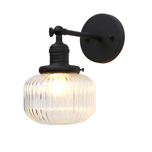 JIMUBEAM Industrial Vintage 1-Light Wall Sconce with Clear Striped Glass Globe Shade Indoor Wall Mounted Lamp Fixture