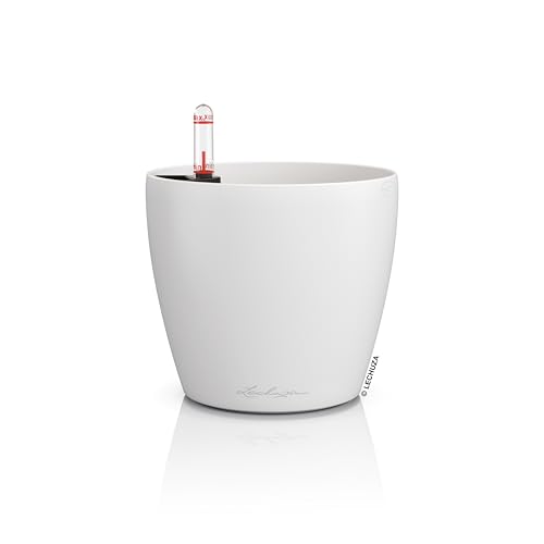 LECHUZA-Tischgefäß Classico Color 14 Weiß, Pflanzgefäß mit Bewässerungssystem, Wasserstandsanzeiger und Pflanzeinsatz, Matte Oberfläche, Ø 15 x 13,5 cm, 16696