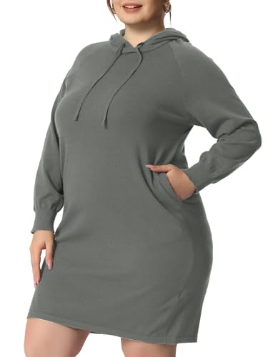 Image of Agnes Orinda Plus Size Hoodie Sweater Dress for Women Long Sleeve Pullover Fall Mini Bodycon Sweatshirt Dresses