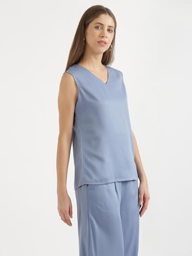 Image of SAADAA V-Neck Tops for Women| Viscose Fabric | Sleeveless Design | Relaxed Fit for Everyday Comfort | Office & Casual Wear