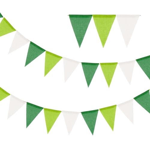 Guirlande Fanion Vert Blanc, 8M Fanion Vert Blanc Banderole Guirlande Extérieur Intérieur pour Mariage Anniversaire Baptême Jardin Fête Décoration