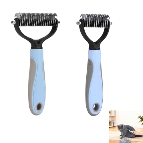 2 Pièces Brosse Chien Poil Long, Brosse Chat Démêlante Professionnelle pour Chien et Chat Poil Long et Court - avec Lames Acier Inoxydable 9/17 Dents et...