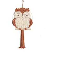 SlenyuBridal Macrame Owl Wall Hanging Hand Woven Boho Tapestry Owl Art Macrame Wall Decor Boho Wall Decor Owl Decor for Living Room Nursery Orange