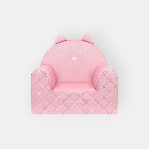 Nid Magique Fauteuil Enfant Ours Rose, Canapé Bébé 9 Mois+ avec Broderie Personnalisable, Siège Confort Velours avec Poches, Fabriqué en Europe, 50x35x44cm