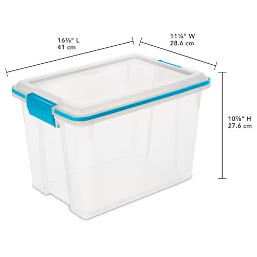 Image of Sterilite Gasket Storage Box with Lids for Home & Office, 20 Quart, 18-Pack | Heavy-Duty, Stackable, and Organizing Containers for Bathroom, Cabinet, Closet, and Garage, Clear and Blue Aquarium Latches