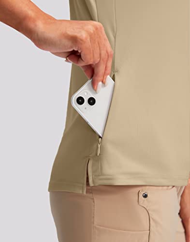 Obla Women's Golf Shirt Dry Fit V-Neck Short Sleeve Tennis Tops Upf50+ Collared Golf Polo Shirts For Women (Khaki_M) #TOP2