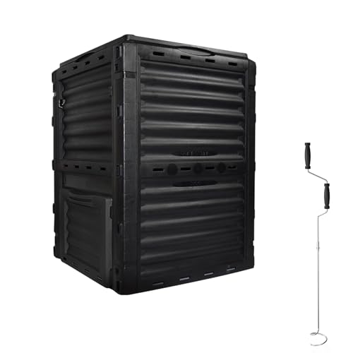 EJWOX Garden Compost Bin and Compost Aerator Tool, 80 Gallon (300 L) Black Compost Bin, Manual Compost Turner and Mixing Tool