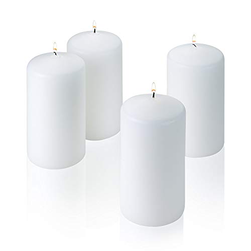 Light In The Dark White Citronella Pillar Candle Set of 4 Summer Scented Candles Scare Away Mosquito, Bug and Flies - 3 inch Tall, 6 inch Thick – 54 Hour Burn Time - for Indoor/Outdoor Use.