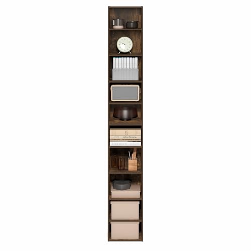 Image of Furinno PASIR Book Shelf, 10-Tier Bookshelf, Bookcase with Open Shelf, 9.2 x 11.8 x 78.7, for Living Room, Bedroom, Home Office, Amber Pine