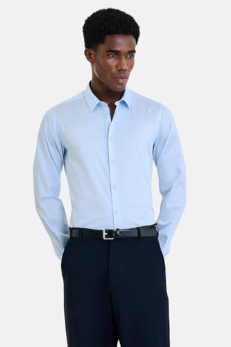 Image of SNITCH Men Formal Shirt | Modern Slim Fit Long Sleeve Spread Collar Solid Style | 100% Cotton Breathable Fabric for Office, Weddings & Festive Occasions Wear