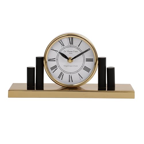 Image of Decor de Maison Brings Handcrafted Mitsuki Luxury Table Clock for KidsRoom, Living Room, Bedroom, Study Table| Classic Non-Ticking Tabletop Battery Operated Analog Desk Clock (Gold, Harbor Hour Table)
