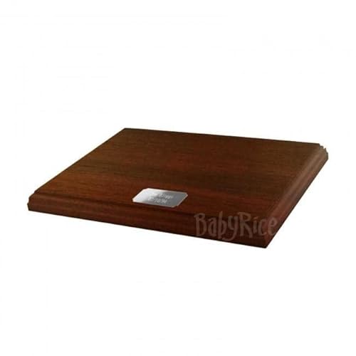 BabyRice Mahogany veneer Wooden Display Plinth Base 10x12 with Engraved Silver Personalised Plaque