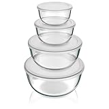 Arendo - Rührschüsseln aus Glas mit Deckel - Glasschüssel 4er Set - 700ml + 1100ml + 2700ml + 4400ml – Rührschüsseln klein bis groß – Borosilikatglas - Salatschüssel Glasschale Salatglasschale