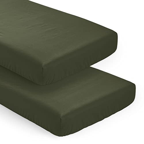 Image of Sweet Jojo Designs 2-Piece Baby Crib Sheets Set (Solid Dark Green) for Boys/Girls, Infant Nursery, Toddler Room - Standard Size (Hunter, Sage Forest, Olive Greens for Rustic Woodland Camo Collection)