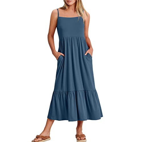 Robe longue décontractée femme kaki en taille L : vêtement fluide col rond taille haute - 4
