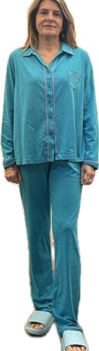 Linclalor Brilliamo by Pijama de mujer de puro algodón, abierto por delante, corte para hombre, art. 471506, azul turquesa, 42