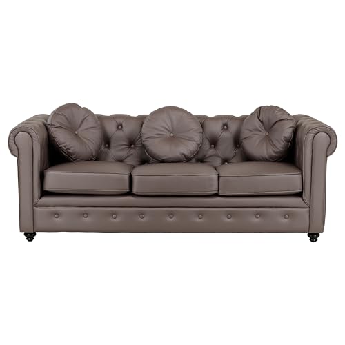 Totò Piccinni Divano CHESTER design vintage retrò classico trapuntato piedini in legno (3 Posti, Ecopelle Marrone)