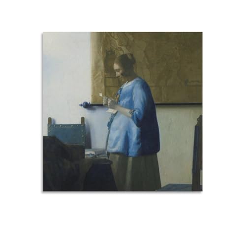 Toile Vermeer Woman in Blue Reading a Letter - Décoration murale salon moderne 70x70
