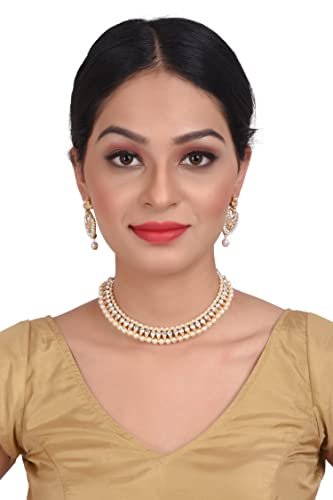 Efulgenz Indian Pearl Necklaces for Women Beaded Necklace Faux Pearl Crystal CZ Cubic Zirconia Choker Necklace Earrings Jewelry Set for Women Bollywood Wedding Jewellery3
