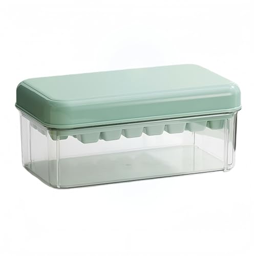 アイスキューブ製氷容器・二層構造・ふた付きアイスボックス | 約60個氷収納・取り出しやすい設計・洗浄簡単 | 家庭用/お茶/お酒/ウイスキー/飲料用 長方形大容量製氷トレー(グリーン) (クリア 一層)