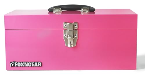 16" Portable Steel Heavy-duty Tool Box 18-Gauge with Metal Latch and Handle Pink