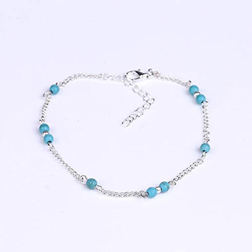 Perlas de Turquesa de imitación de Mujer Pulsera de Tobillo Hecha a Mano de Plata Personalidad Pulsera de Tobillo de Moda Regalos de joyería Femenina; Plata Candybush