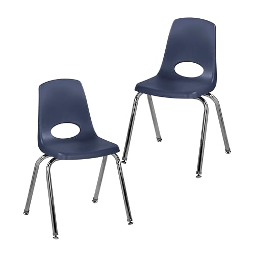 Image of FDP 16 inch School Stack Chair,Stacking Student Seat with Chromed Steel Legs and Swivel Glides for Classroom, Homeschool or Office - Navy (2-Pack), 13049-NV